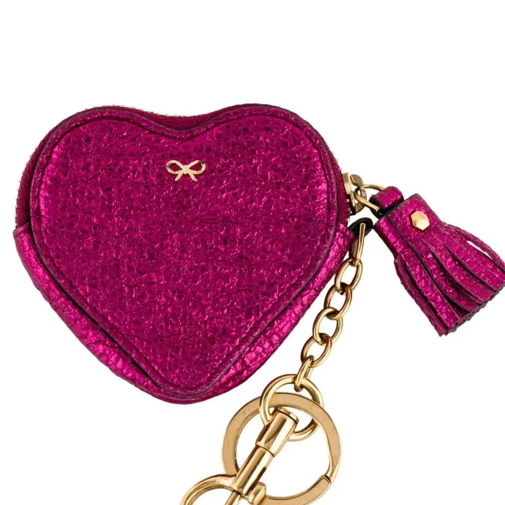 Anya Hindmarch Heart Coin Purse Bag Charm Magenta Leather